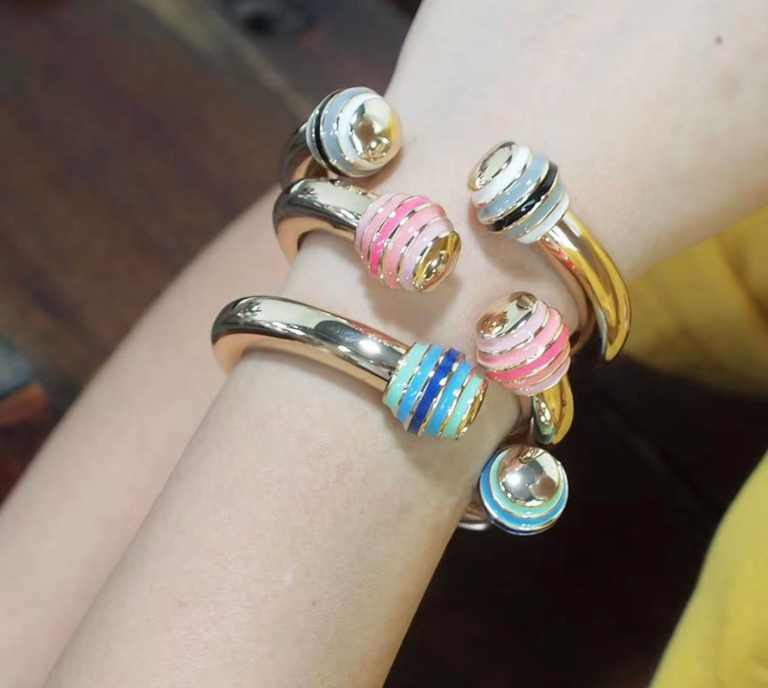 Gold and Enamel Ball Bangle