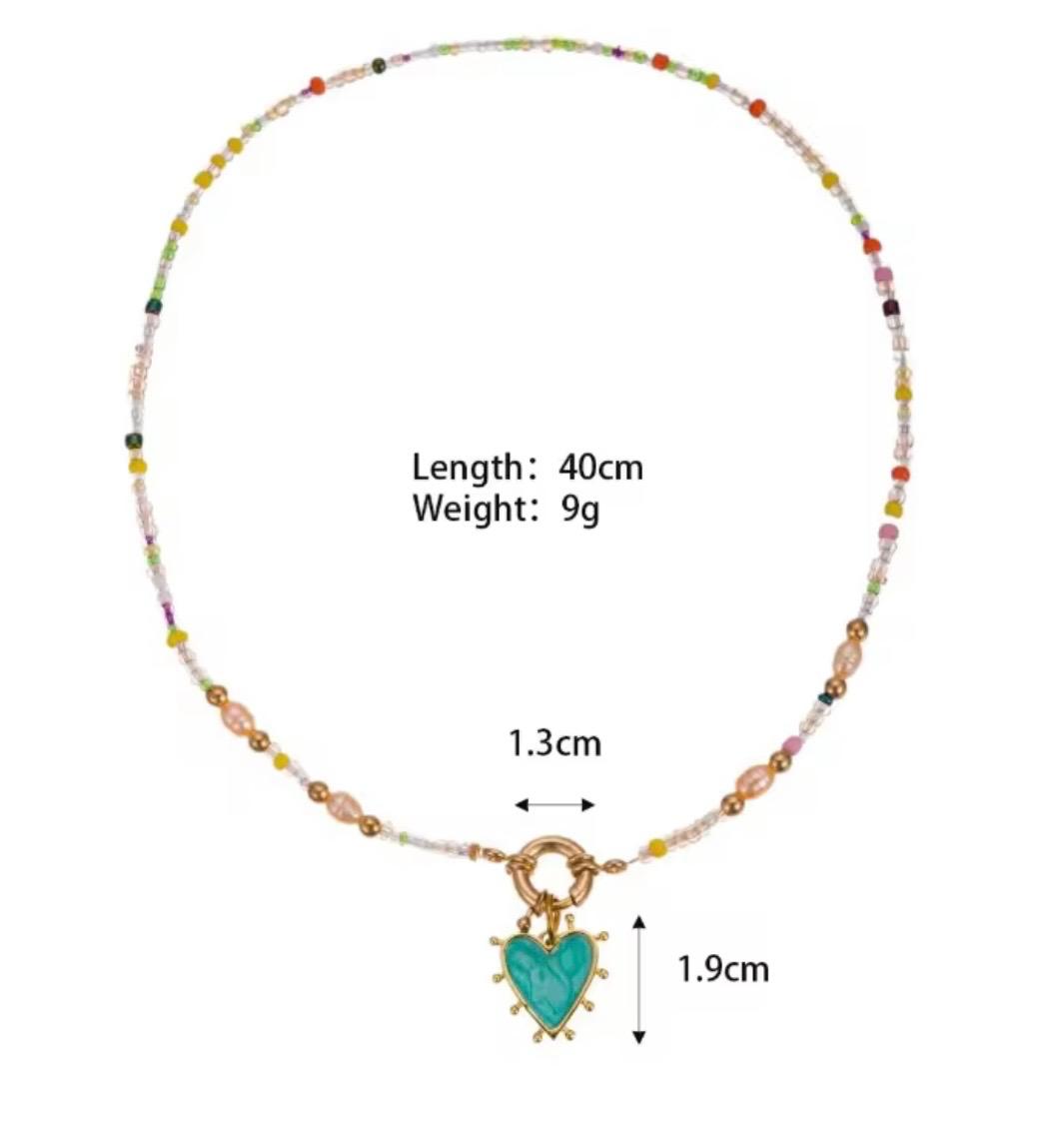 Enamel Heart & Natural Stones Necklace