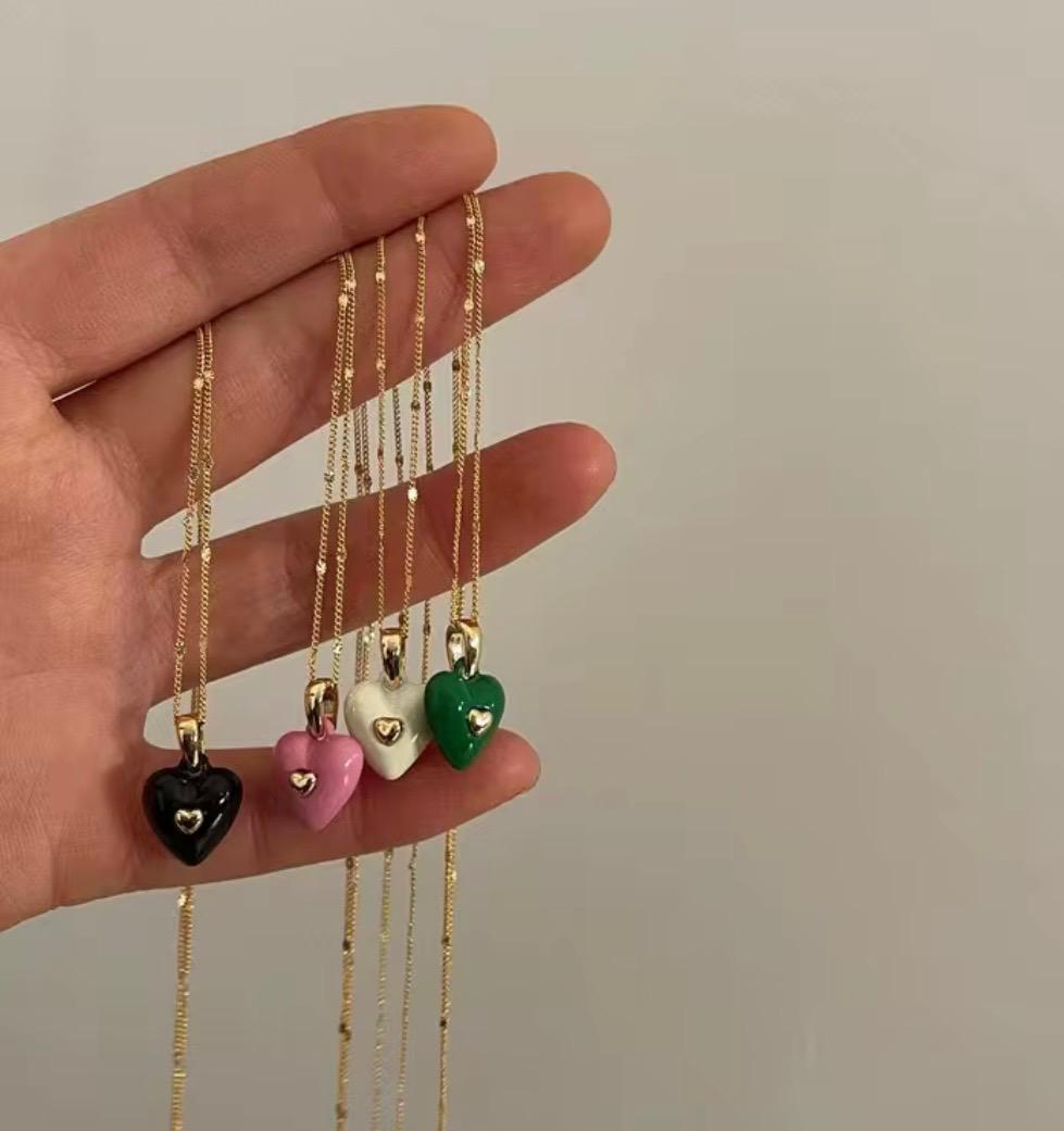 Enamel Heart Pendant Chain