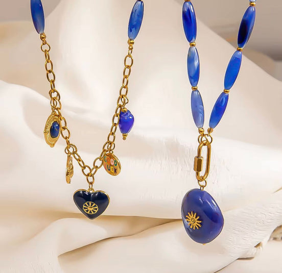 Colar Azul Oceano com Pendentes