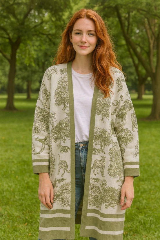 Jungle Print Long Knitted Cardigan