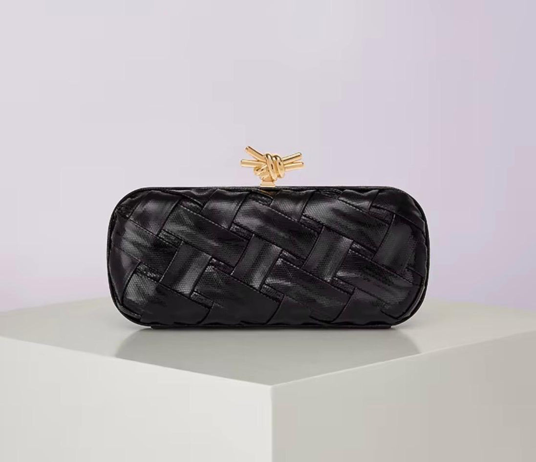 Woven Leather Rectangular Clutch