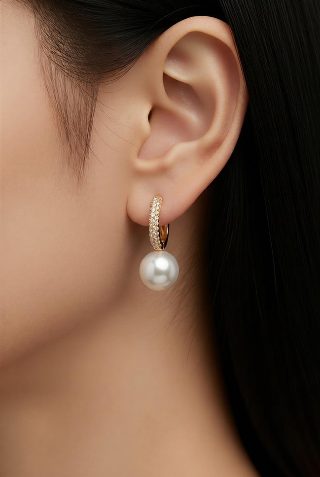 Diamond Hoop with Pearl