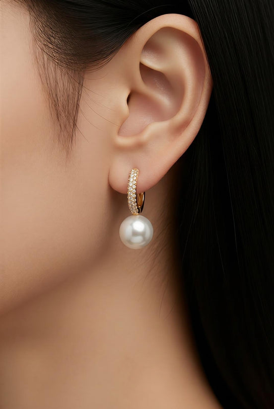 Diamond Hoop with Pearl